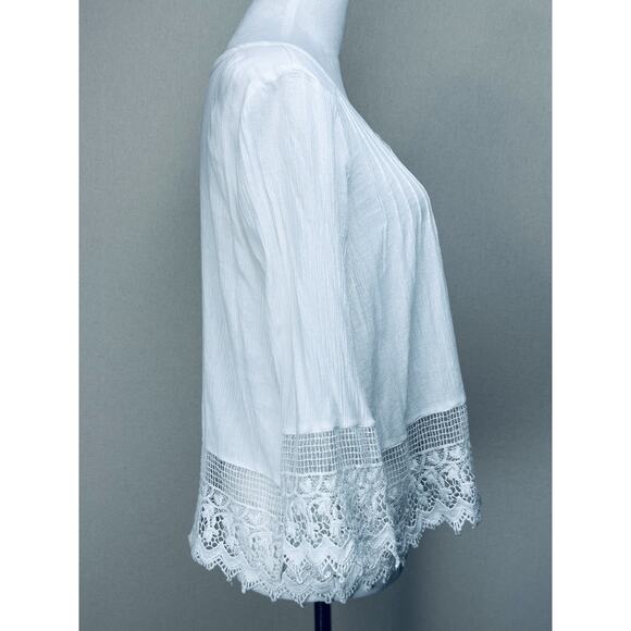 American Eagle Outfitters® White 3/4 Sleeve Blouse w/Embroidered Lace S/P India - Picture 5 of 15